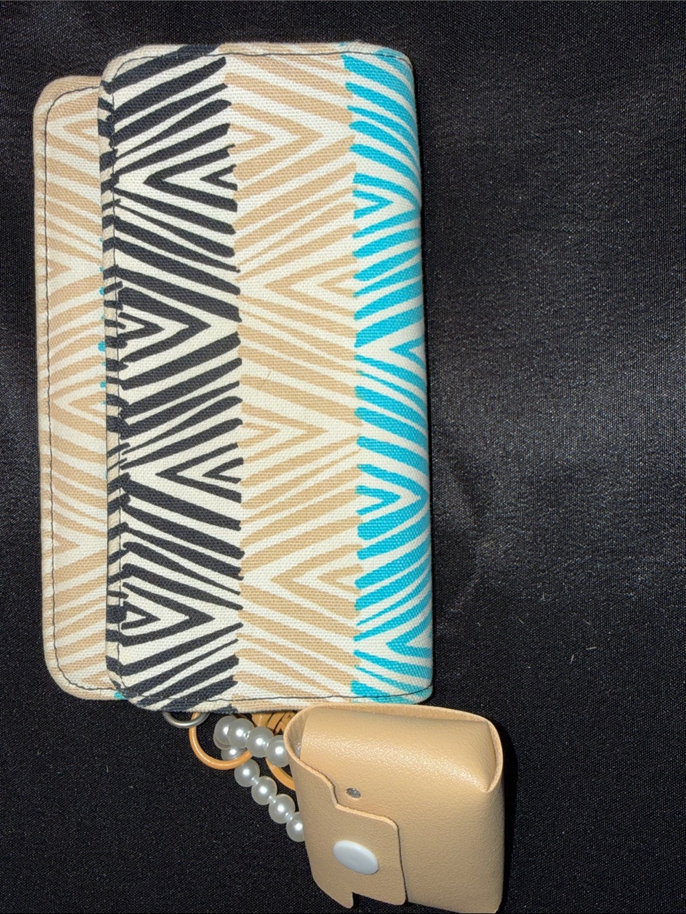 thirty-one Chevron Pattern Wallet in Beige, Black & Turquoise